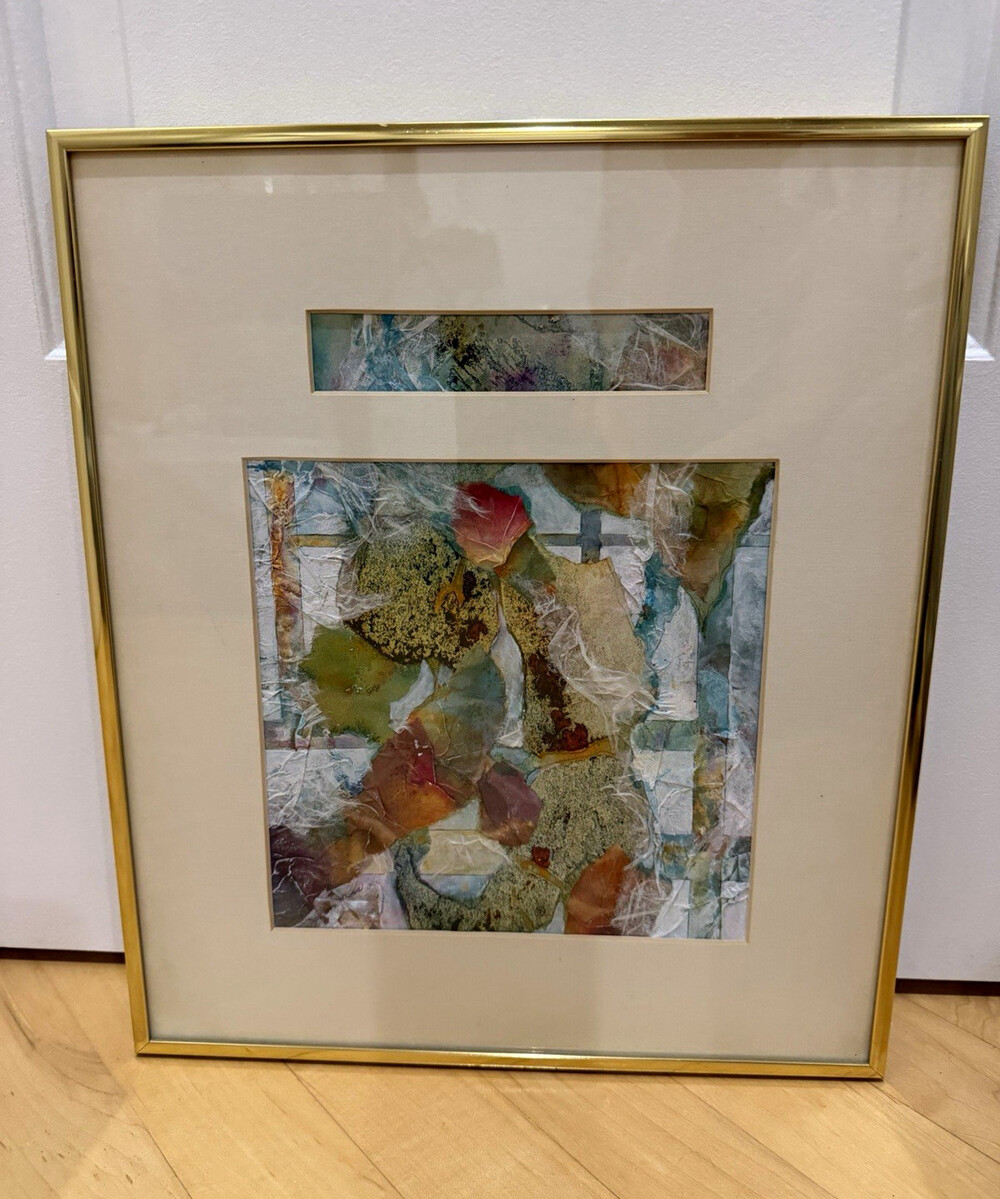Mary Ann Moss Latticework VII Original Abstract Collage Paper Matted & Framed